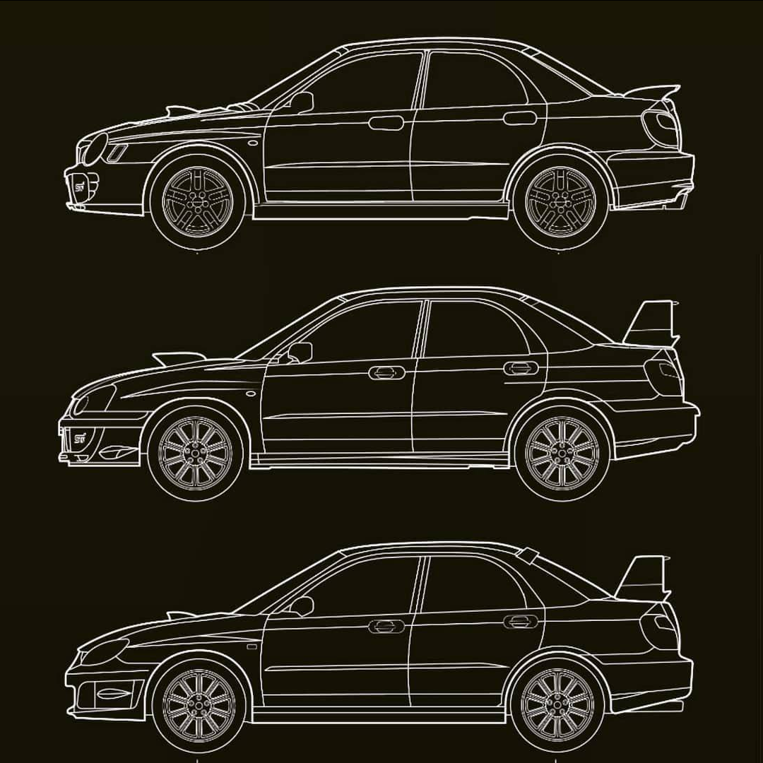 Subaru Impreza WRX STI — чертежи поколений